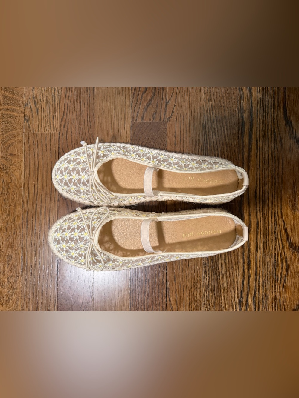Madden Girl Lace Ballet Flats in Cream with Yellow Accents